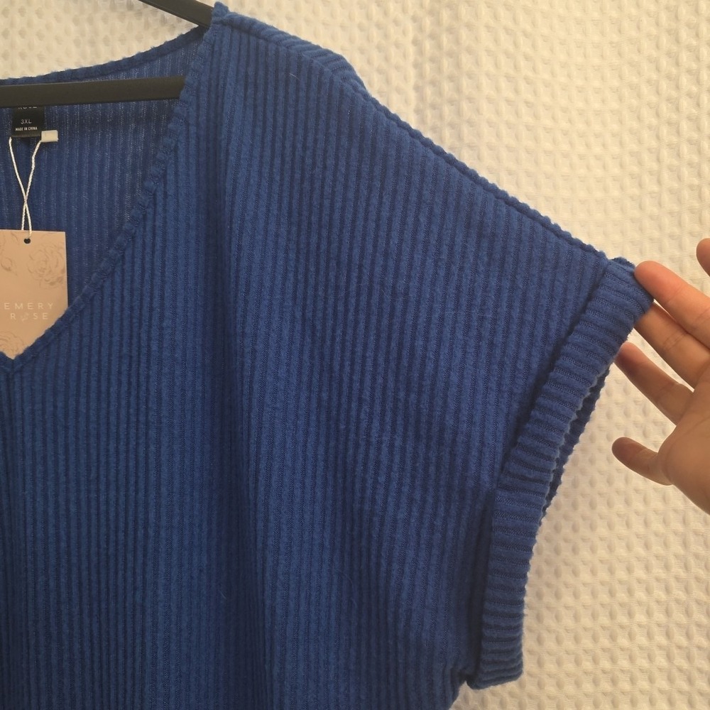 NEW Emery Rose V-neck ribbed short‎ Sleeves Super Soft Sweater 3X Blue - Picture 3 of 10